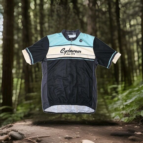 Aero Tech Designs Men's Shirt Size Medium Cycling Top Black Blue Back Pockets - Picture 1 of 4